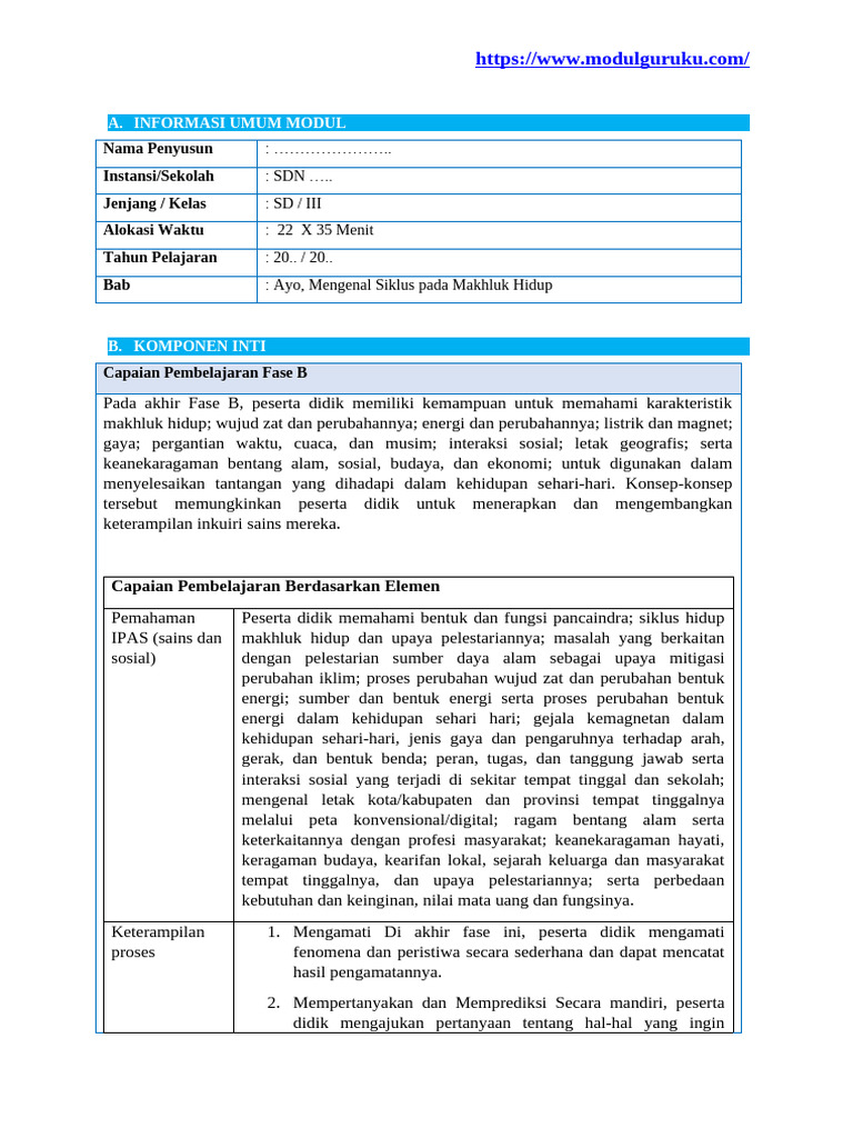 Modul Ajar IPAS Kelas 3 Bab 2 (Modulguruku - Com) | PDF