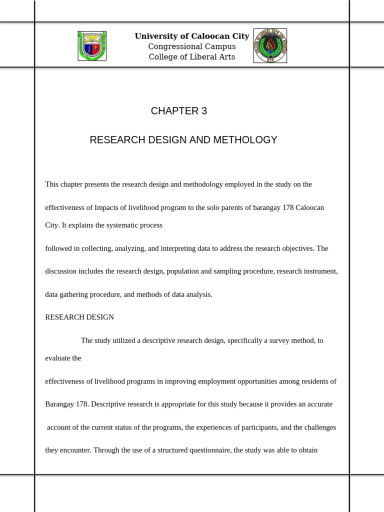 Research Design and Methology: University of Caloocan City | PDF ...