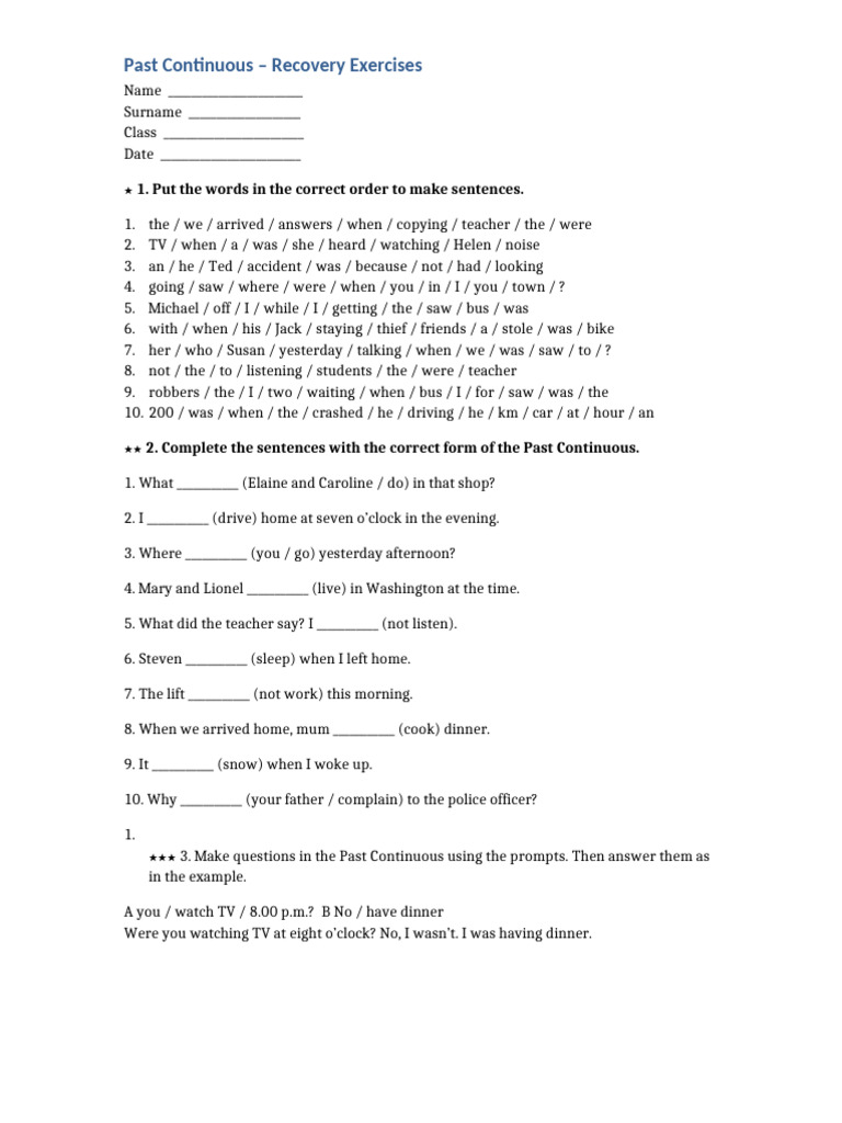 Past Continuous Exercises English | PDF | Chess | Chess Openings