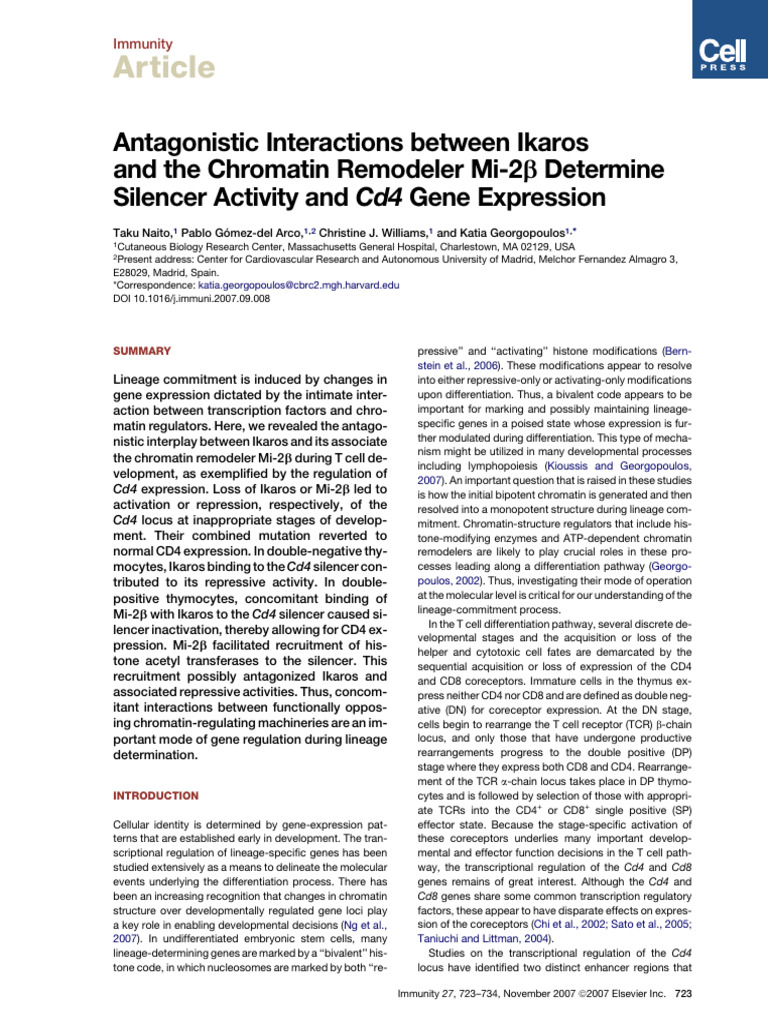 Antagonistic Interactions Between Ikaros and the C | PDF | T Cell ...