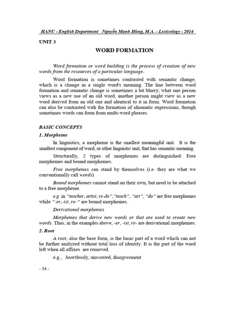 Unit 2 Textbook - Word Formation | PDF | Word | Part Of Speech