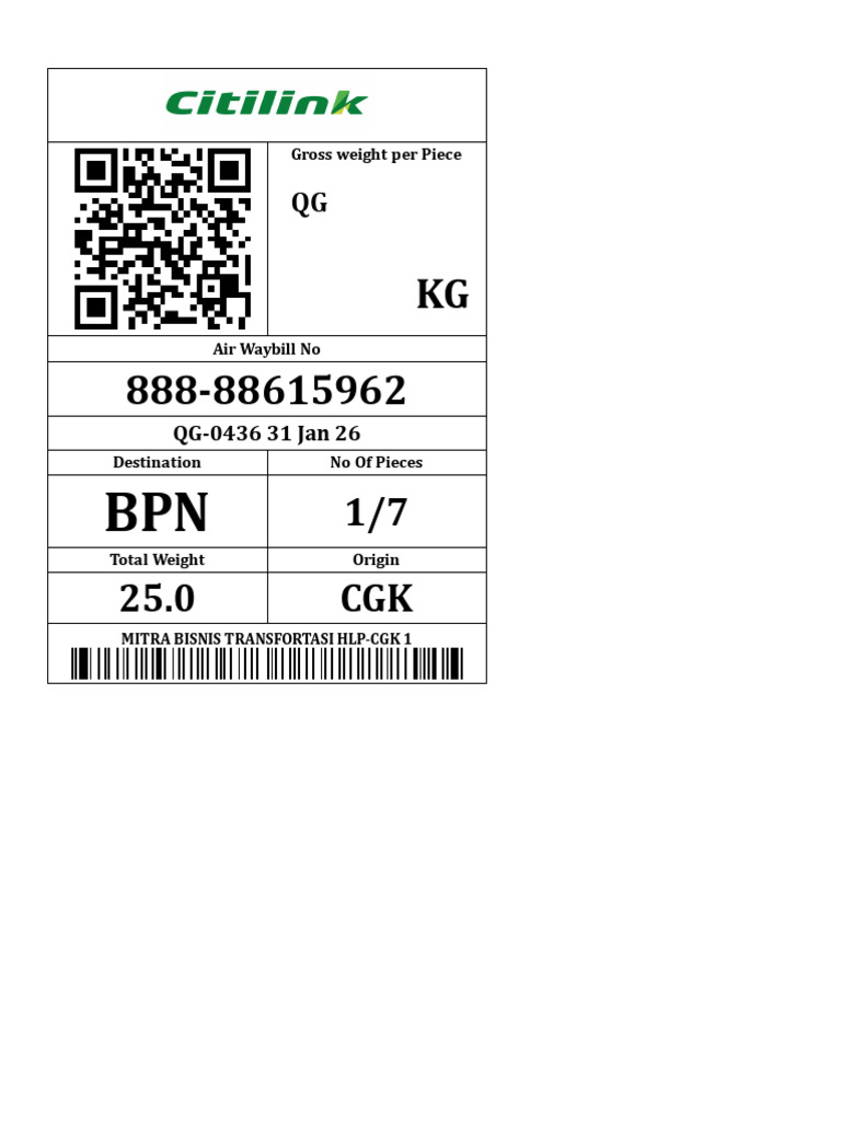 AWB Label 888-88615962 | PDF | Business Documents
