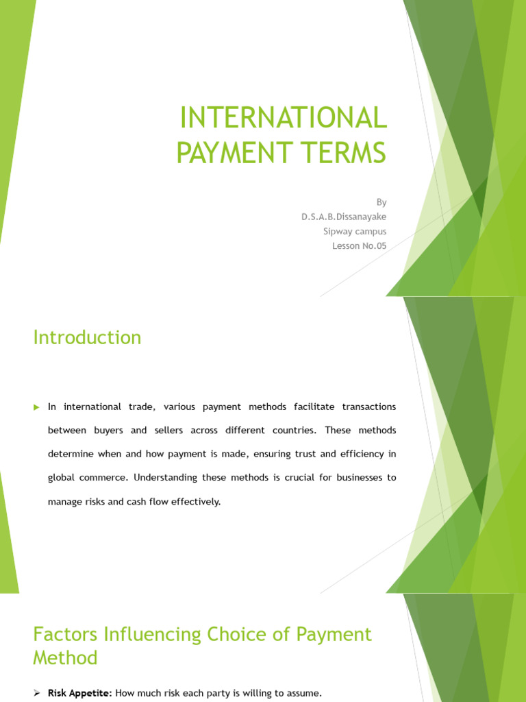 INTERNATIONAL PAYMENT TERMS 2-Part | PDF | Letter Of Credit | Money