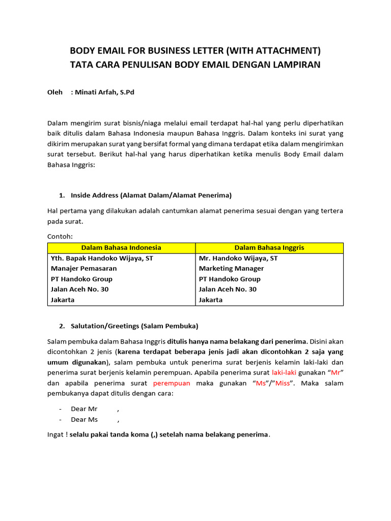 Body Email For Business Letter | PDF