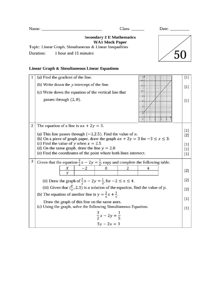 Sec 2 WA1 Math Mock Paper | PDF