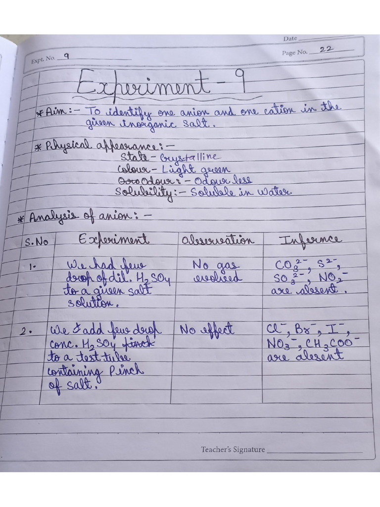 Experiment 9 (Class XI) | PDF
