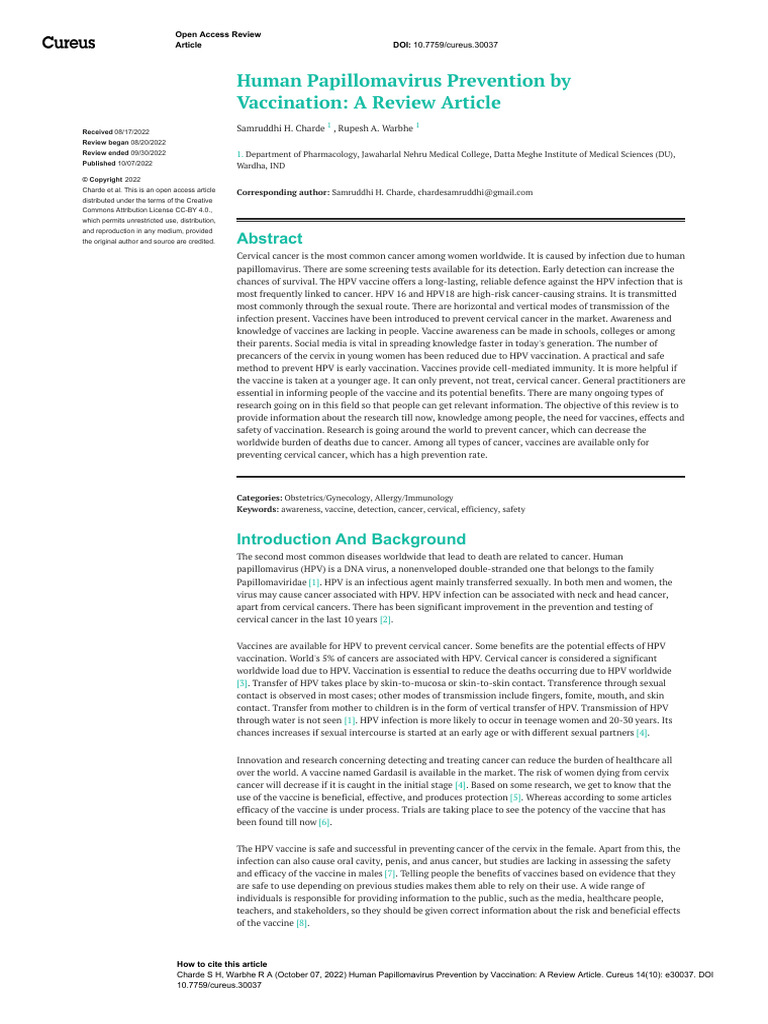 cureus-0014-00000030037 | PDF | Cervical Cancer | Vaccines