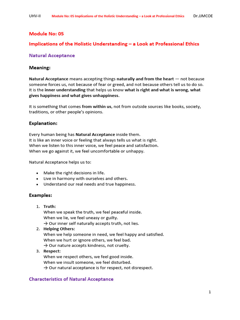 Module No 05 Implications of the Holistic Understanding – a Look at ...