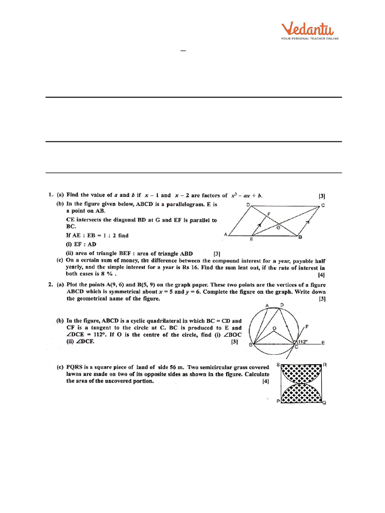 ICSE 10 Maths - Mock Paper 1 | PDF