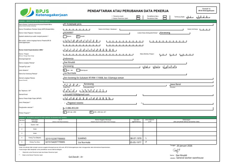 Form Pendaftaran BPJS - Dwi Rinaldi | PDF