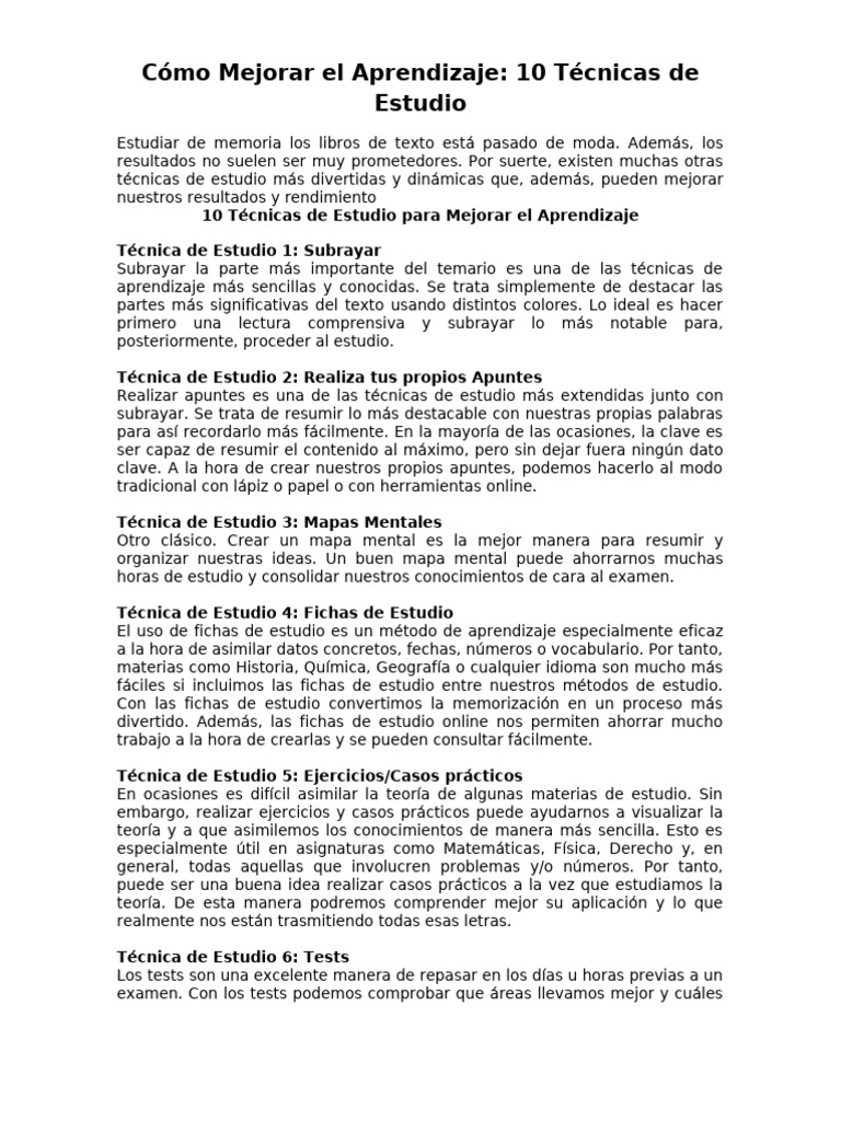 Tecnicas de Estudio 1 | PDF | Habilidades de estudio | Mnemotécnico