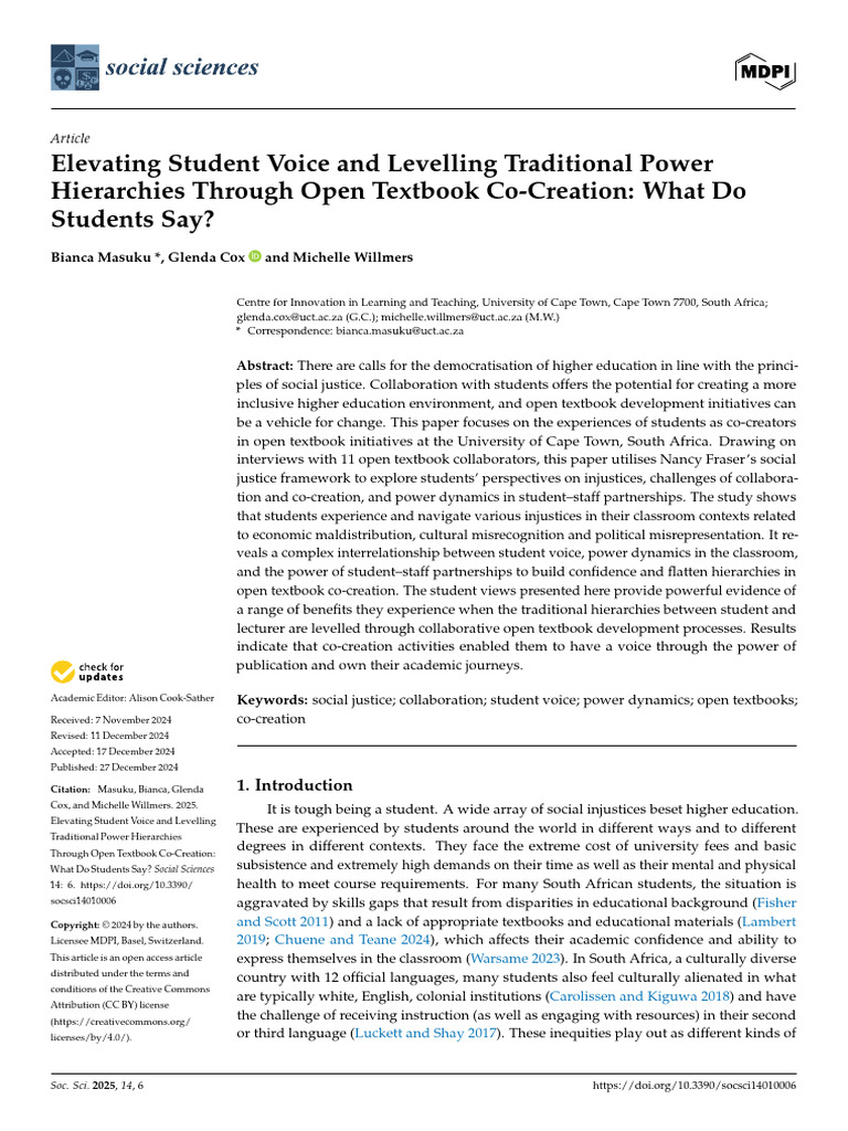 Masuku Elevating Student Voice and Levelling Traditional Power | PDF ...
