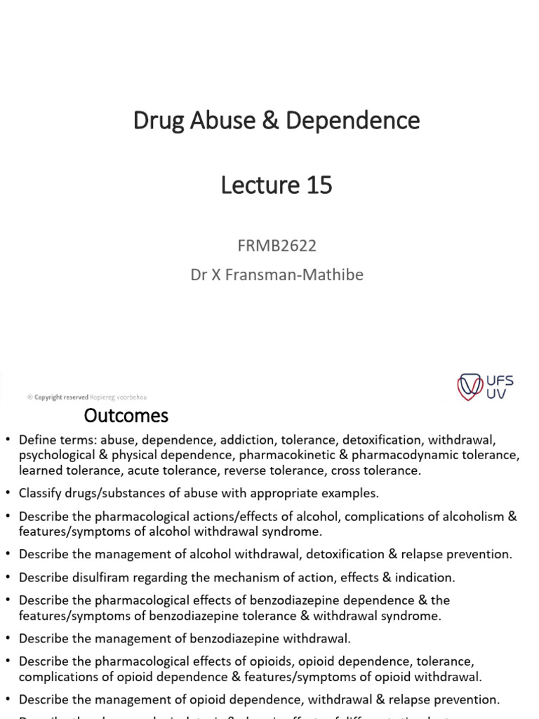 FRMB2622 Lecture 15 Drug Abuse & Dependence | PDF | Substance ...