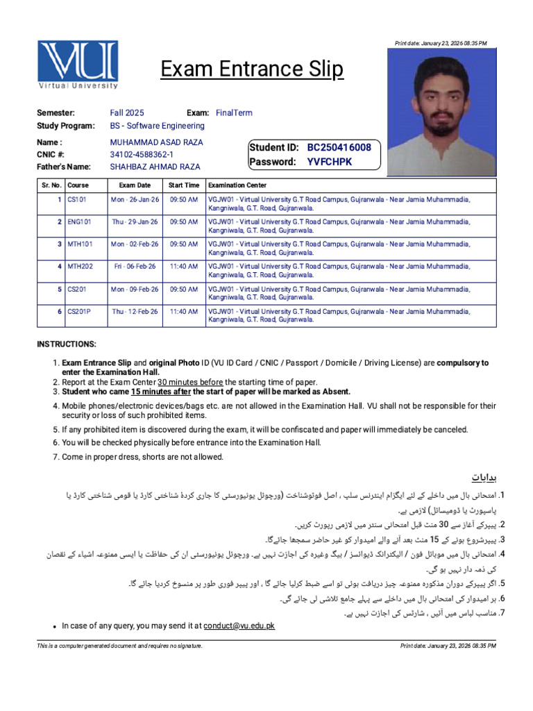 Asad Final Slip | PDF