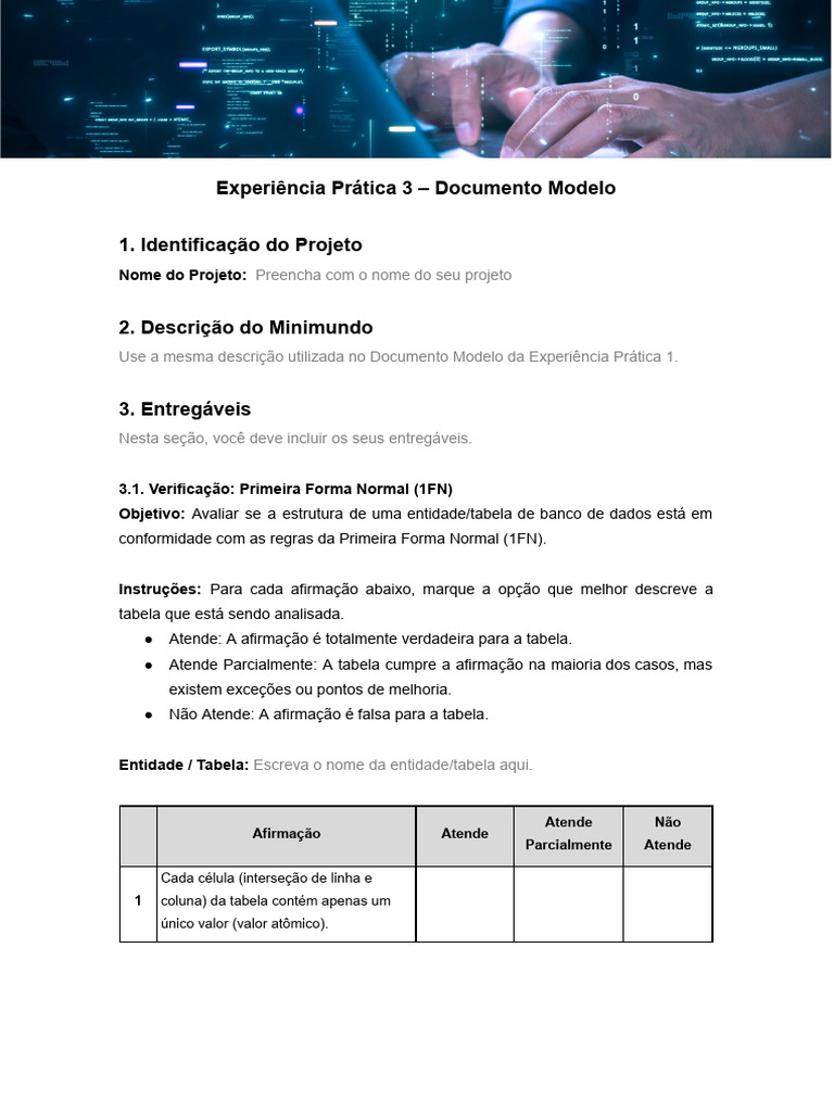 Modelagem de Banco de Dados - Experiencia Pratica 3 - Documento Modelo ...