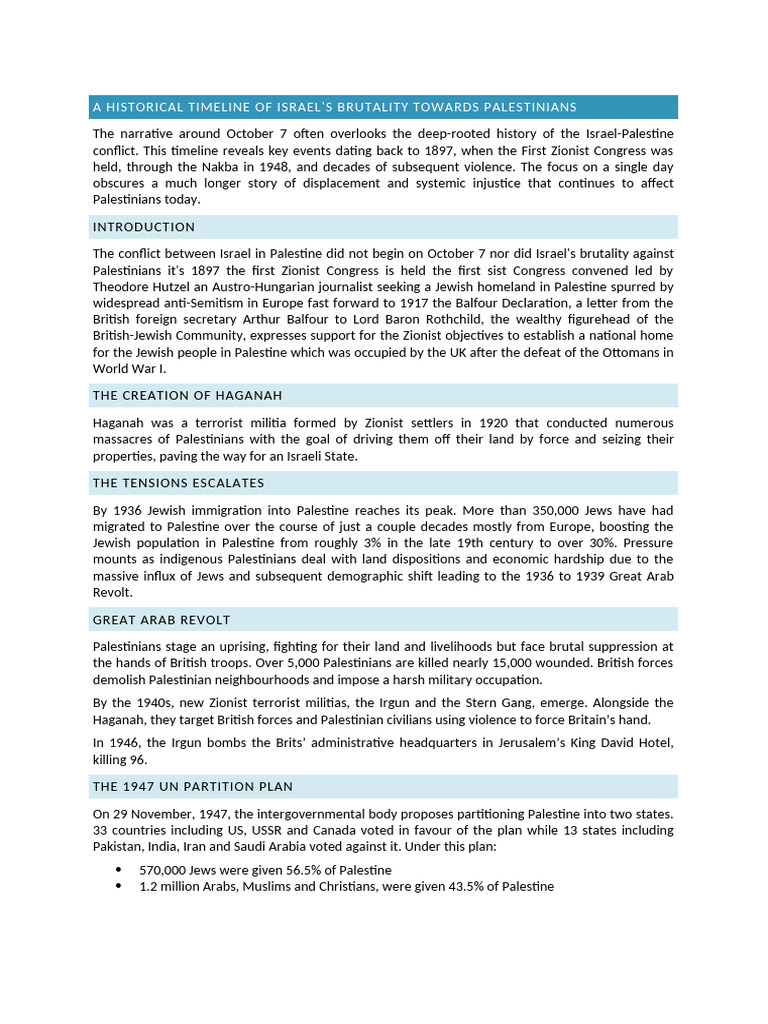 Timeline of Israel-Palestine Conflict | PDF | Israel | World Politics