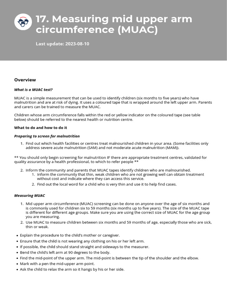 Measuring Mid Upper Arm Circumference (MUAC) | PDF | Malnutrition ...