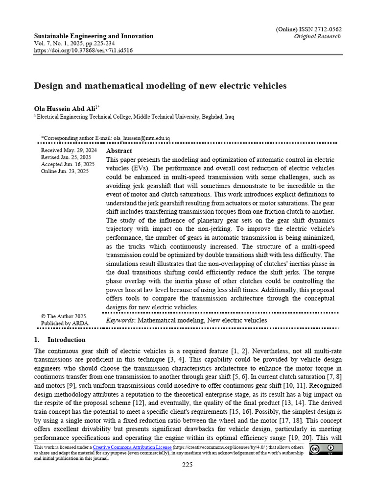 Design and Mathematical Modeling of New Electric V | PDF | Electric ...