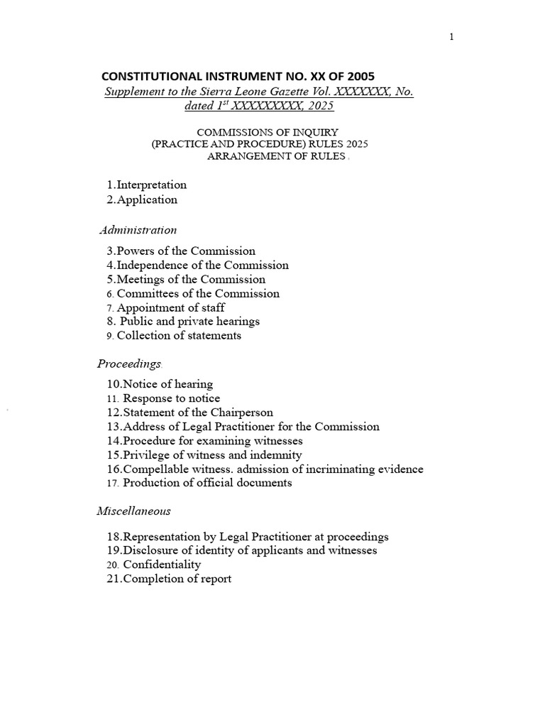 Commission of Inquiry (Practice & Procedure) Rules 2025 | PDF | Witness ...