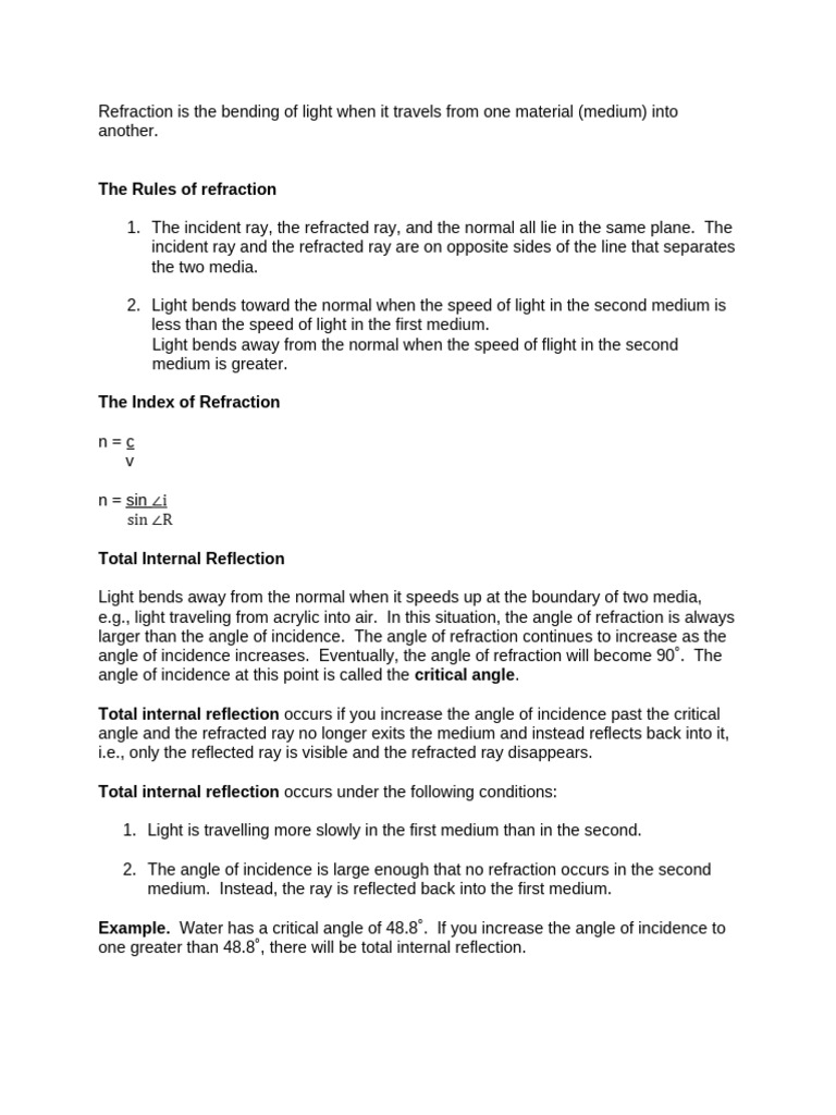 12.1 12.5refraction Total Internal Reflection | PDF | Refraction ...