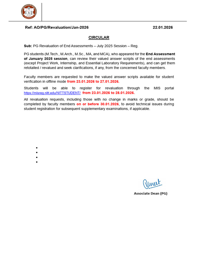 Revaluation Circular PG July 2025 Session | PDF