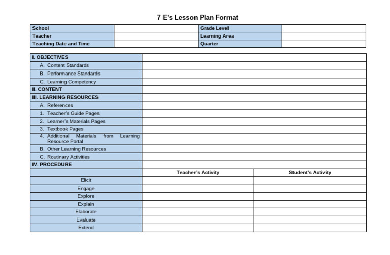 7 E's Lesson Plan Format | PDF