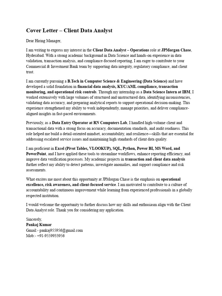Cover Letter Cda Pankaj Kumar | PDF