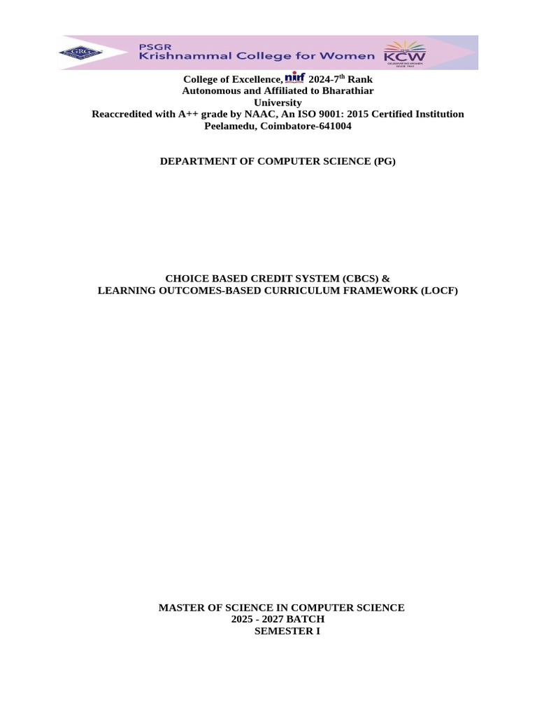 Syllabus Front Page | PDF | Computer Science | Science