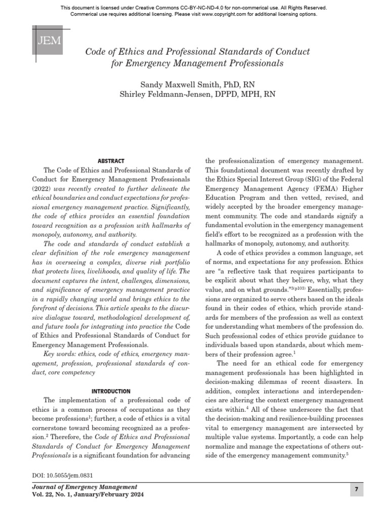 JEM - 22 1 01 Smith | PDF | Emergency Management | Morality