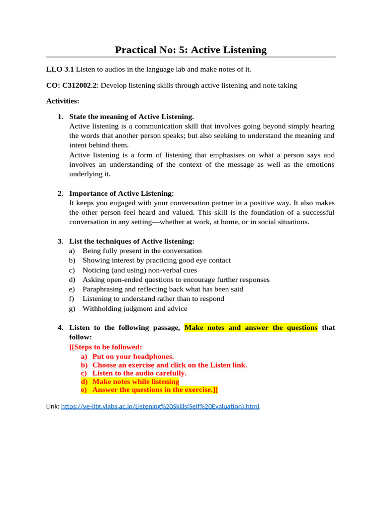 Practical 2 Active Listening | PDF