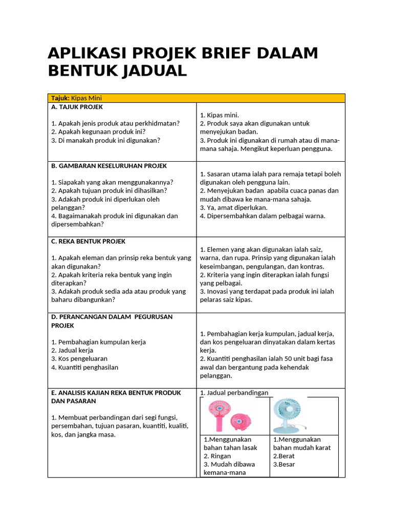 Aplikasi Projek Brief Dalam Bentuk Jadual | PDF