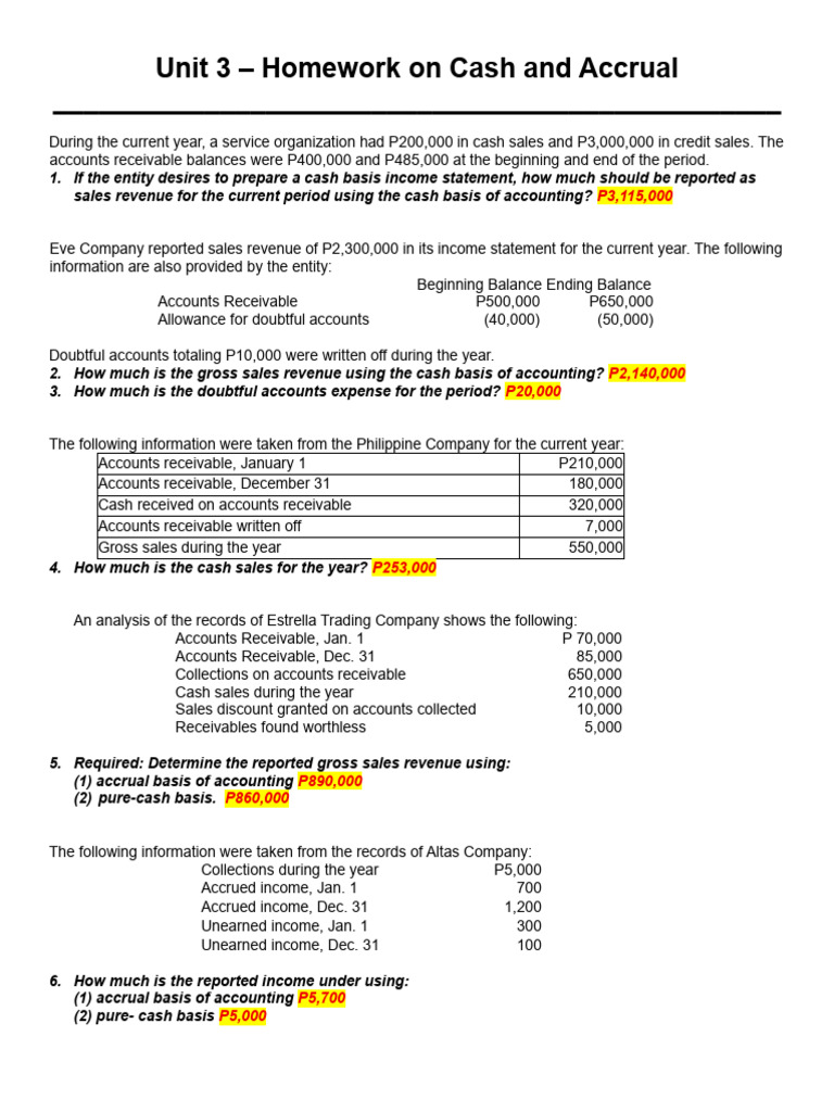 HW On Cash and Accrual Basis | PDF | Accrual | Basis Of Accounting