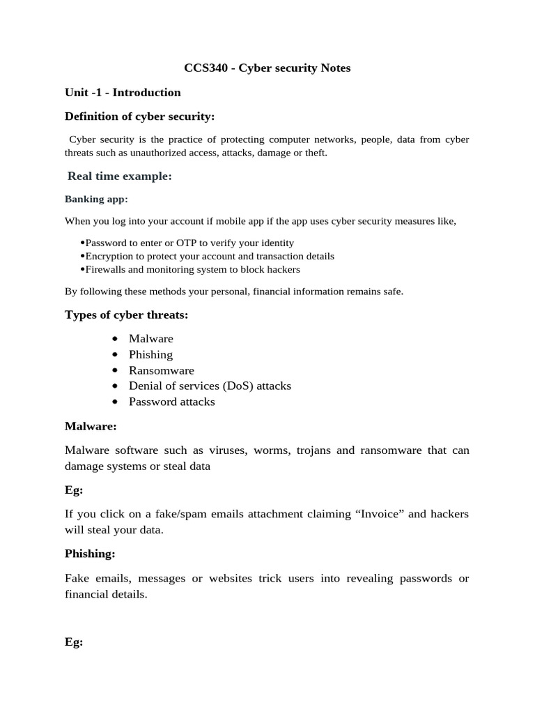 CCS340 Cyber Security - Unit 1 | PDF | Security | Computer Security