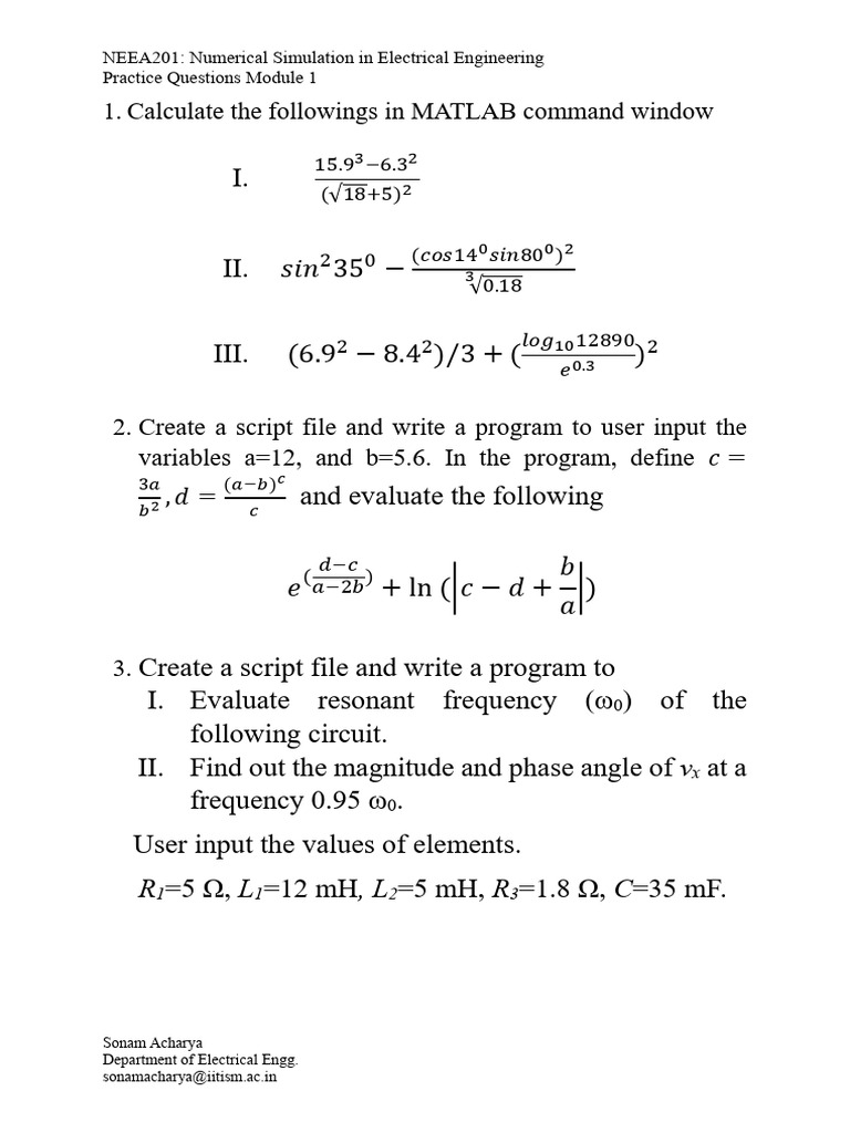 Practice Questions Module 1 | PDF | Matrix (Mathematics)