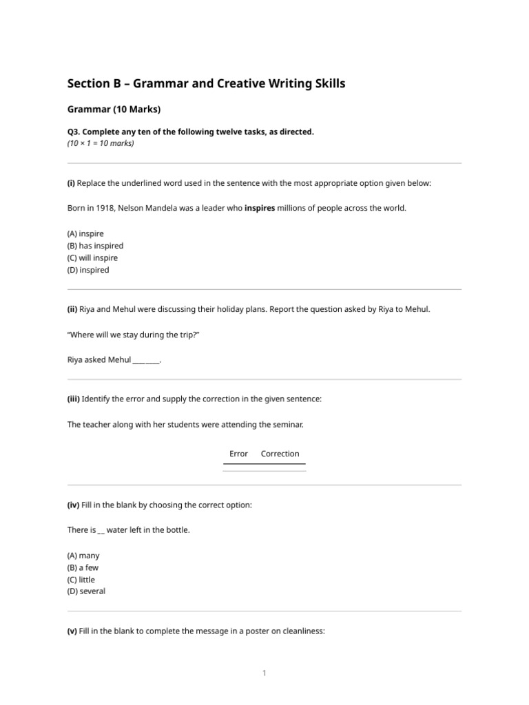 Integrated Grammar Assignment - Class 10 (Cbse Pattern) | PDF | Syntax ...