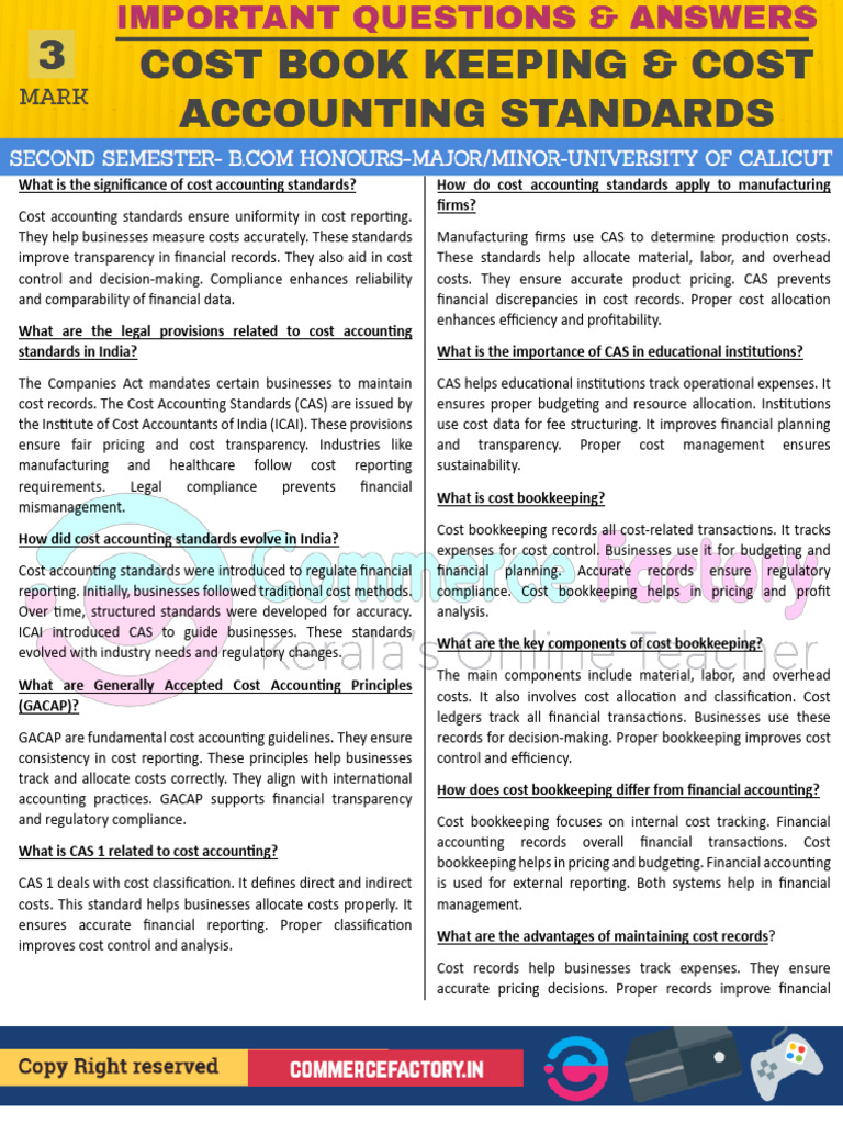 Cost Book Keeping and Cost Accounting Standards | PDF | Cost Accounting ...