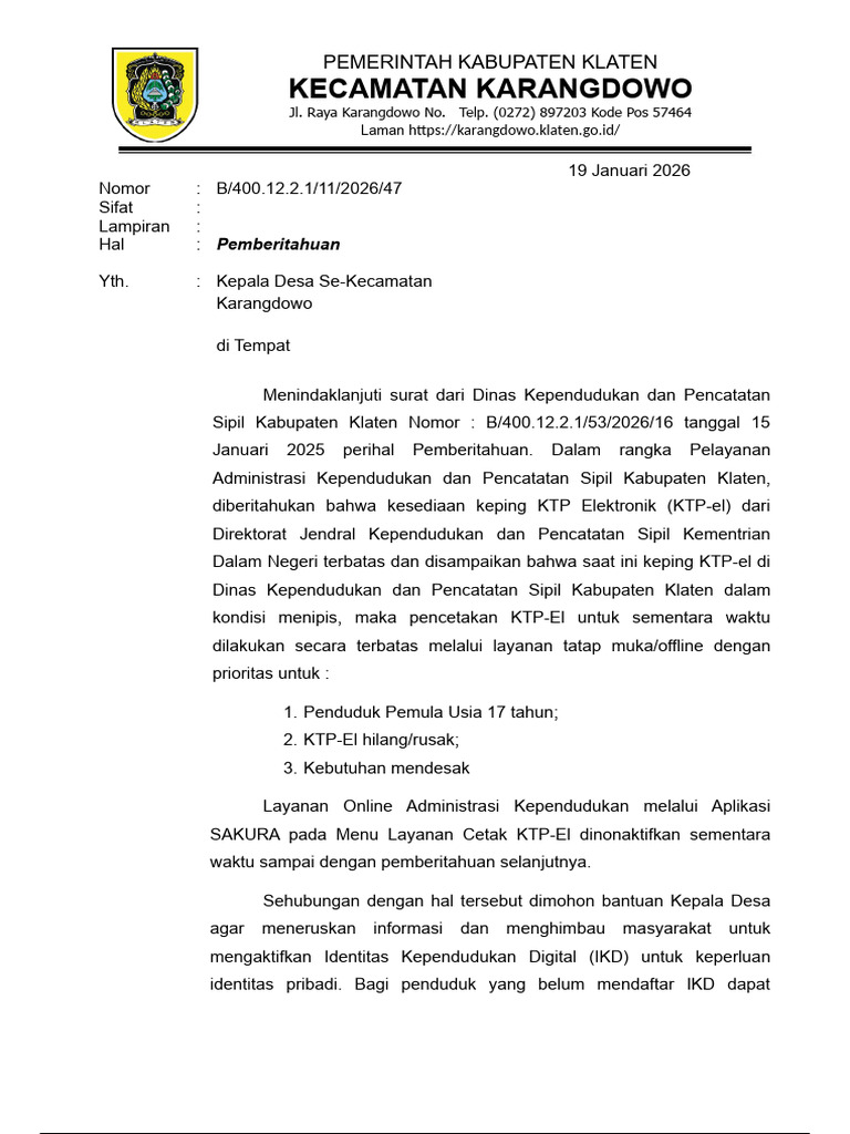TAPEM Peritahuan Ketersediaan KTP-El - Preview | PDF