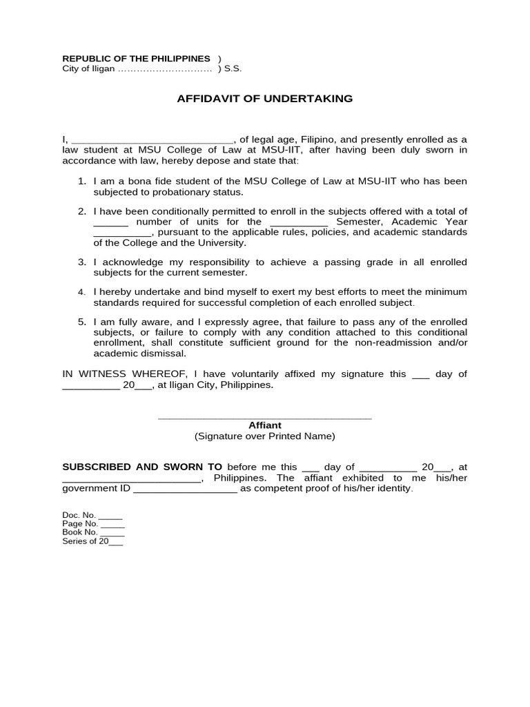 Edited Affidavit of Undertaking For Conditional Enrollment 1 | PDF