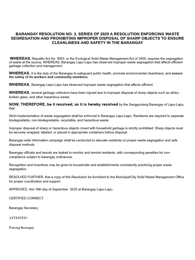 Barangay Resolution No - Docx 20250917 051503 0000 | PDF