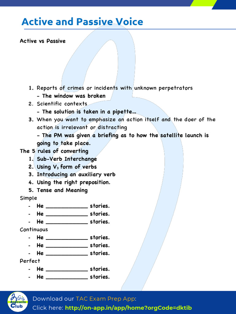 Active and Passive Voice - Printable PDF | PDF | Verb | Semantics