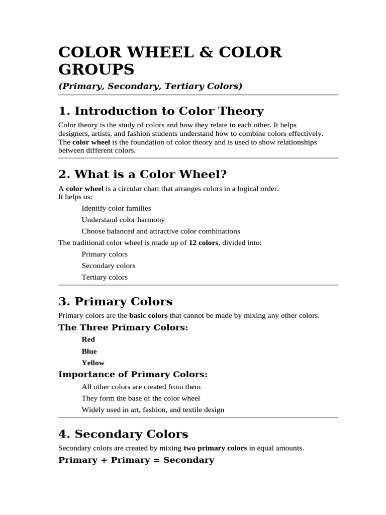 COLOR WHEEL and Colour Groups | PDF | Color | Yellow