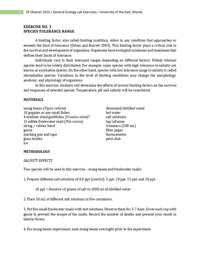 LAB+ +Species+Tolerance+Range2 | PDF | Salinity | Seed