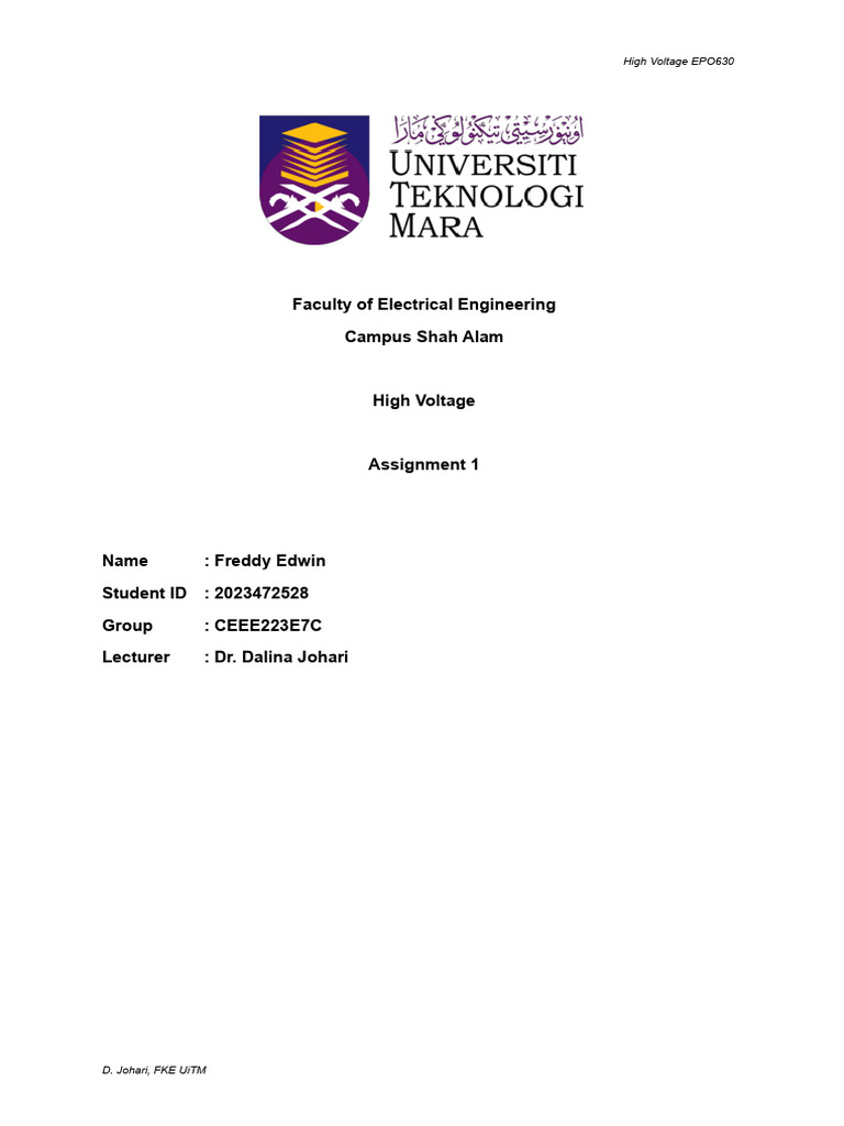 CEEE223E7C - EPO 630 - Assignment | PDF | High Voltage | Electrical ...