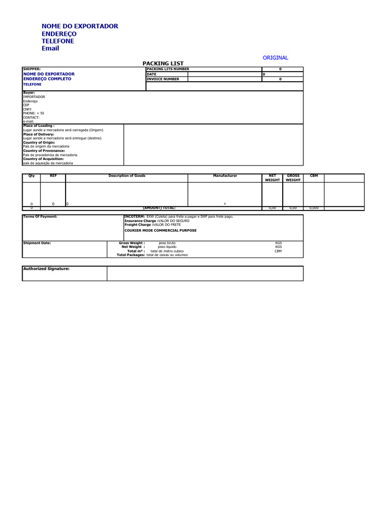 Modelo de Packing List Simplificada | PDF