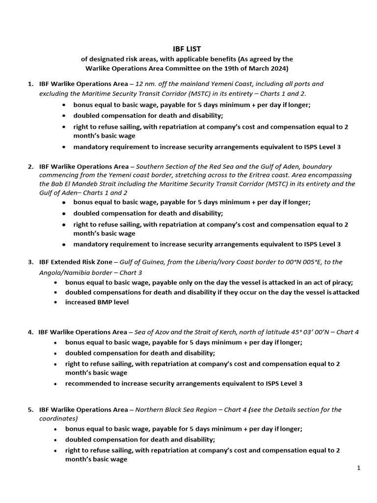 IBF List of Designated Risk Areas With Applicable Benefits - April 2024 ...