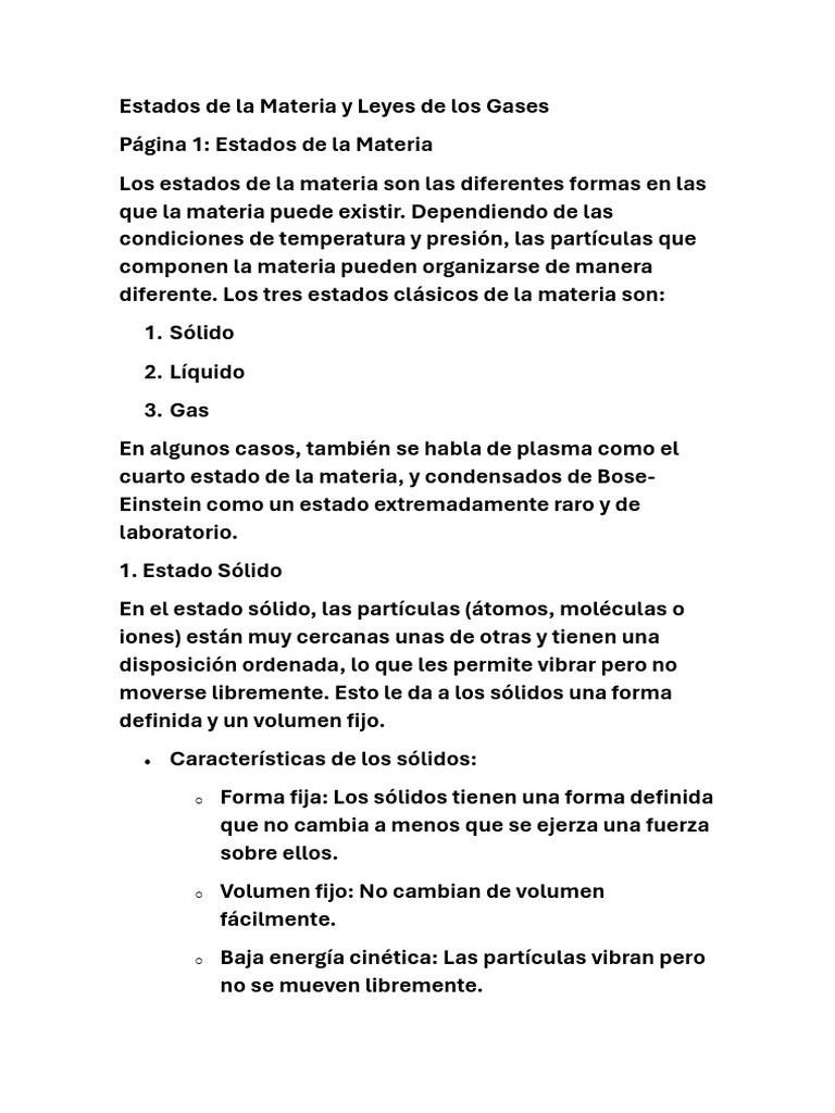 Estados de La Materia y Leyes de Los Gases | PDF | Gases | Plasma (Física)