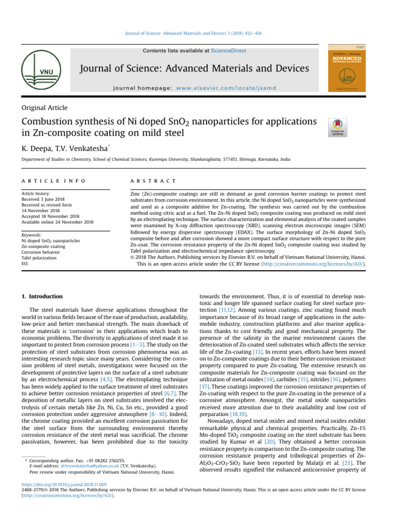 Synthesis of Ni Doped SnO2 Nanoparticles by Combus | PDF | Corrosion ...