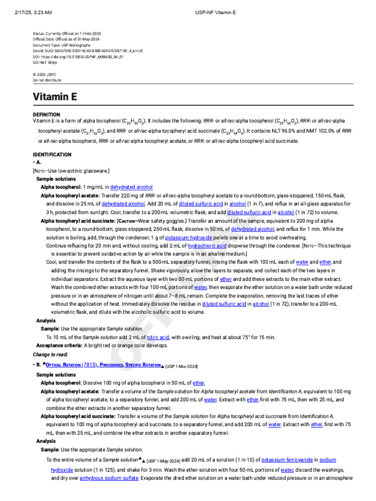 7012 Vitamin e 美国药典usp Nf2025 | PDF | Gas Chromatography | Vitamin E