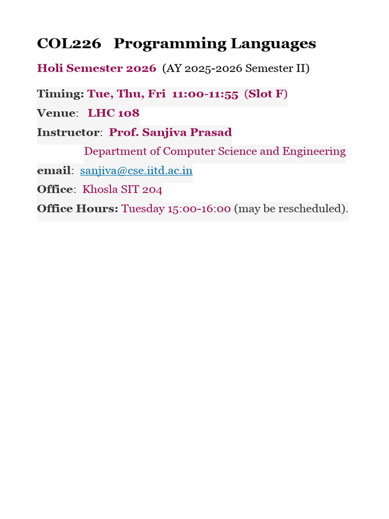 2026 COL226 Programming Languages | PDF | Computer Program | Programming