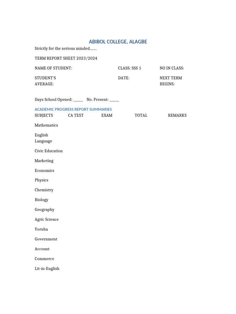 Secondary School Result Sheet | PDF
